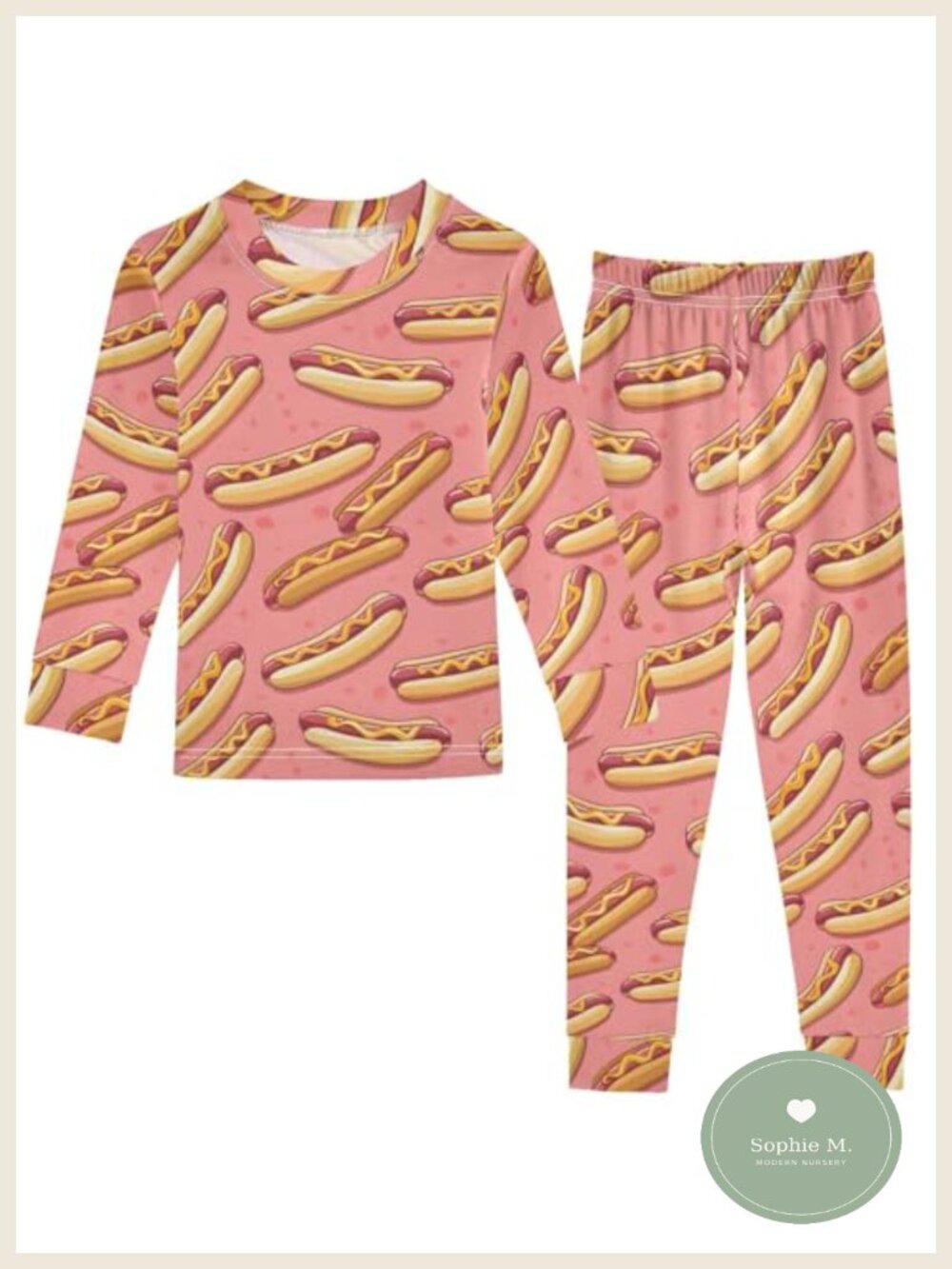 Unisex Kids Hippo Leaf Print 2 Piece Pajama Set Cotton Blend Long Sleeve